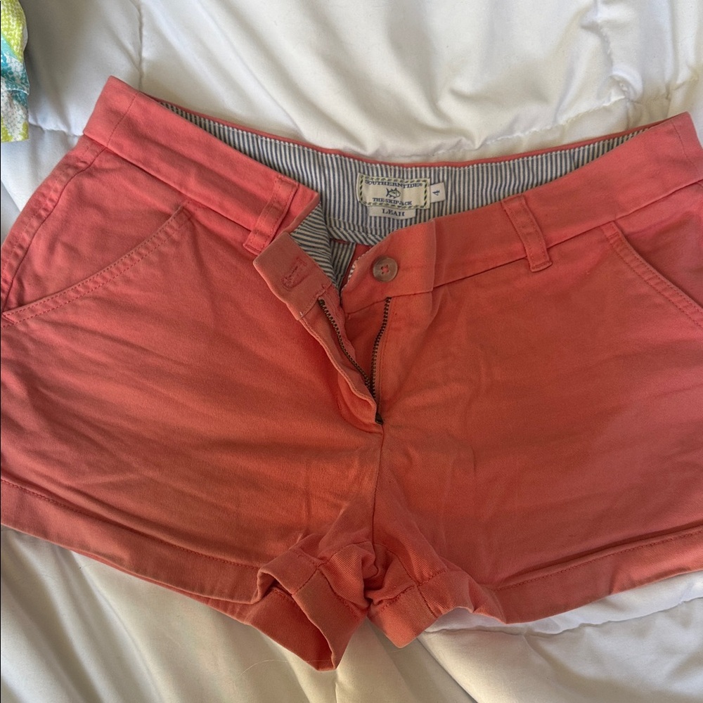 Southern Tide Coral High Waist Cotton Shorts